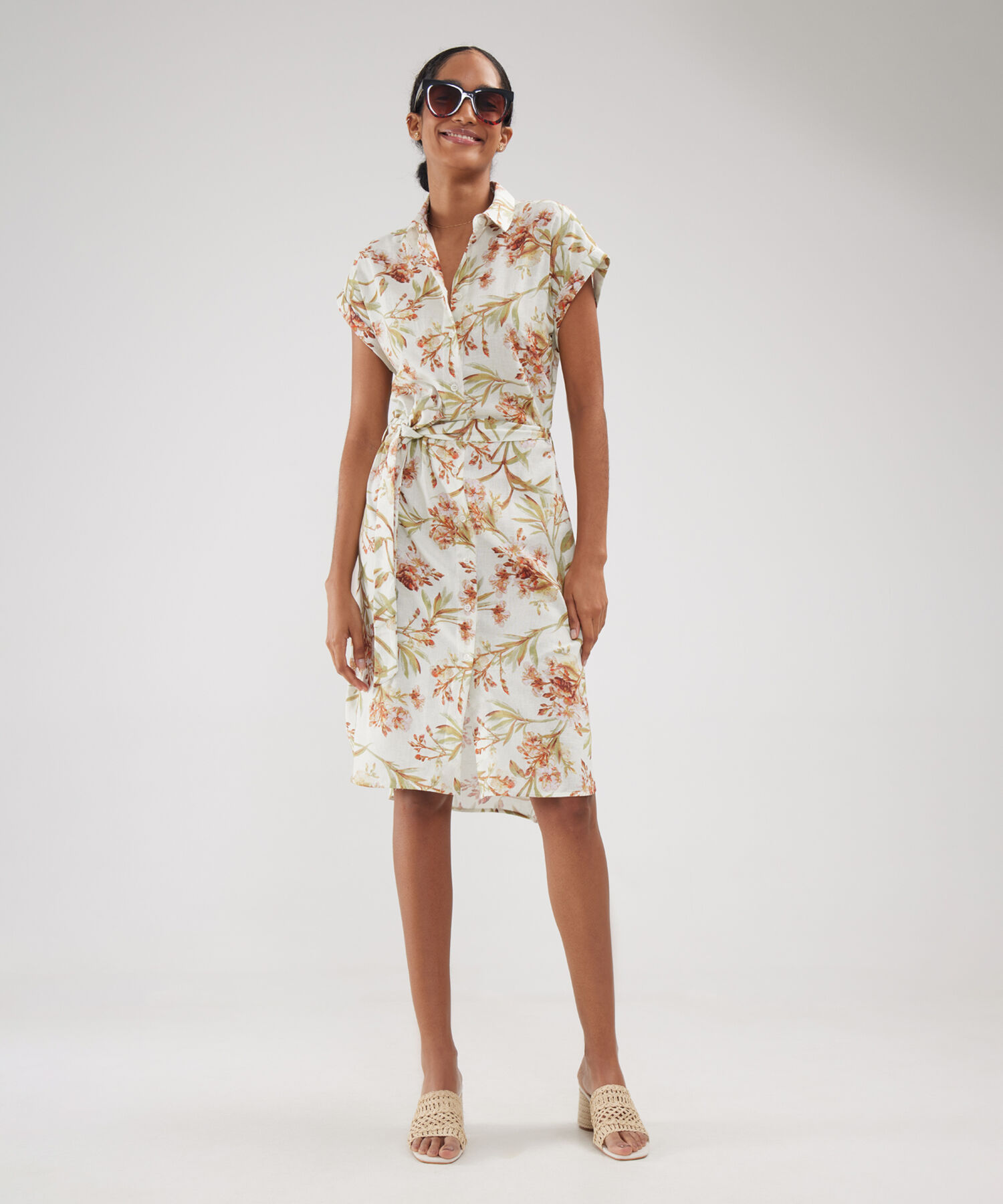 Vestido Camisero En Lino Estampado