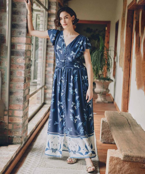 Vestido Maxi de Escote V y Botones Frontales Para Mujer image number null