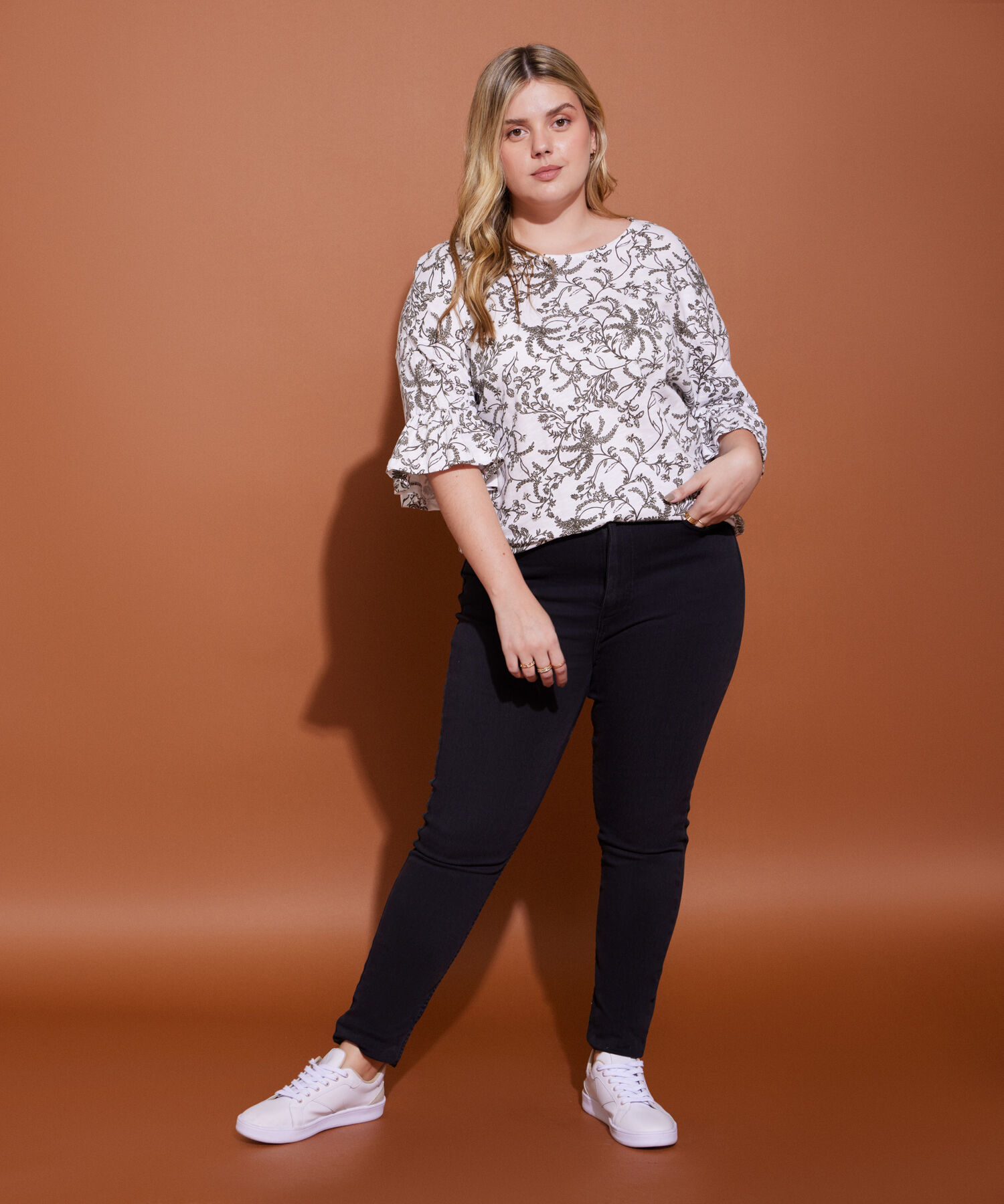 Camiseta Manga 3/4 Con Arandela Estampada