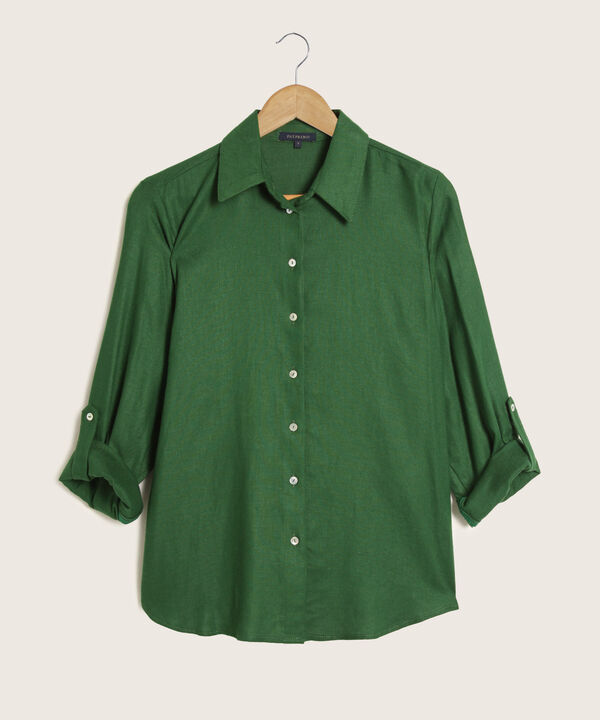 Camisa En Lino Manga Larga Con Charretera
