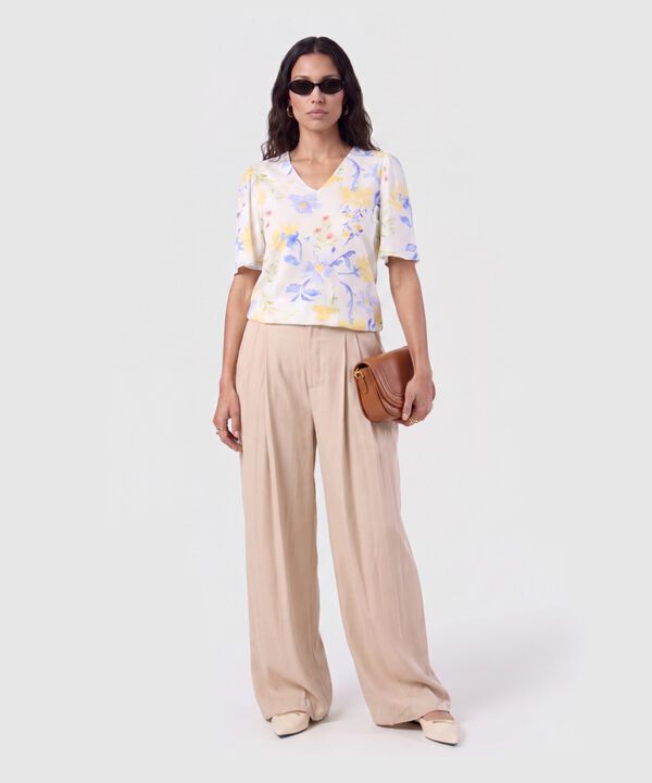 Blusa Cuello En V Manga Fluda Para Mujer