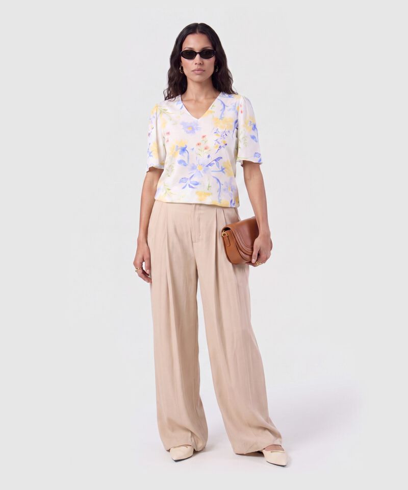 Blusa Cuello En V Manga Fluda Para Mujer