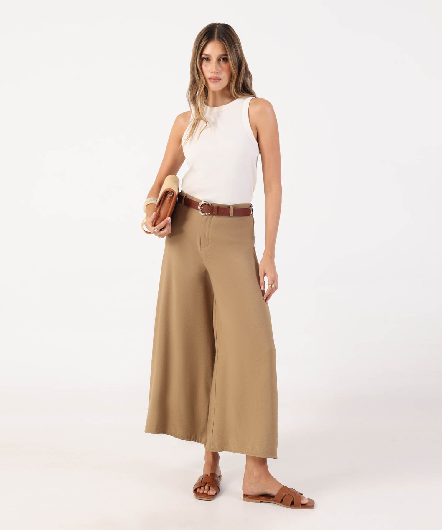 Pantal&oacute;n Fluido De Tiro Alto Para Mujer