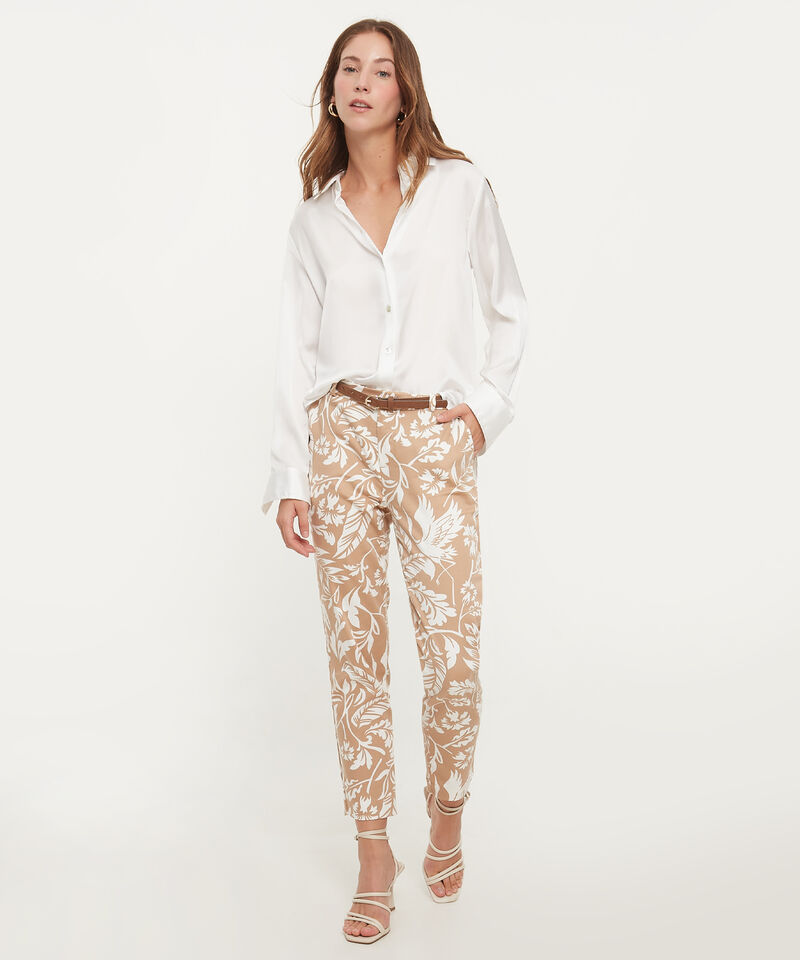 Pantalón Básico Bolsillos Diagonal Estampado Con Cinturón