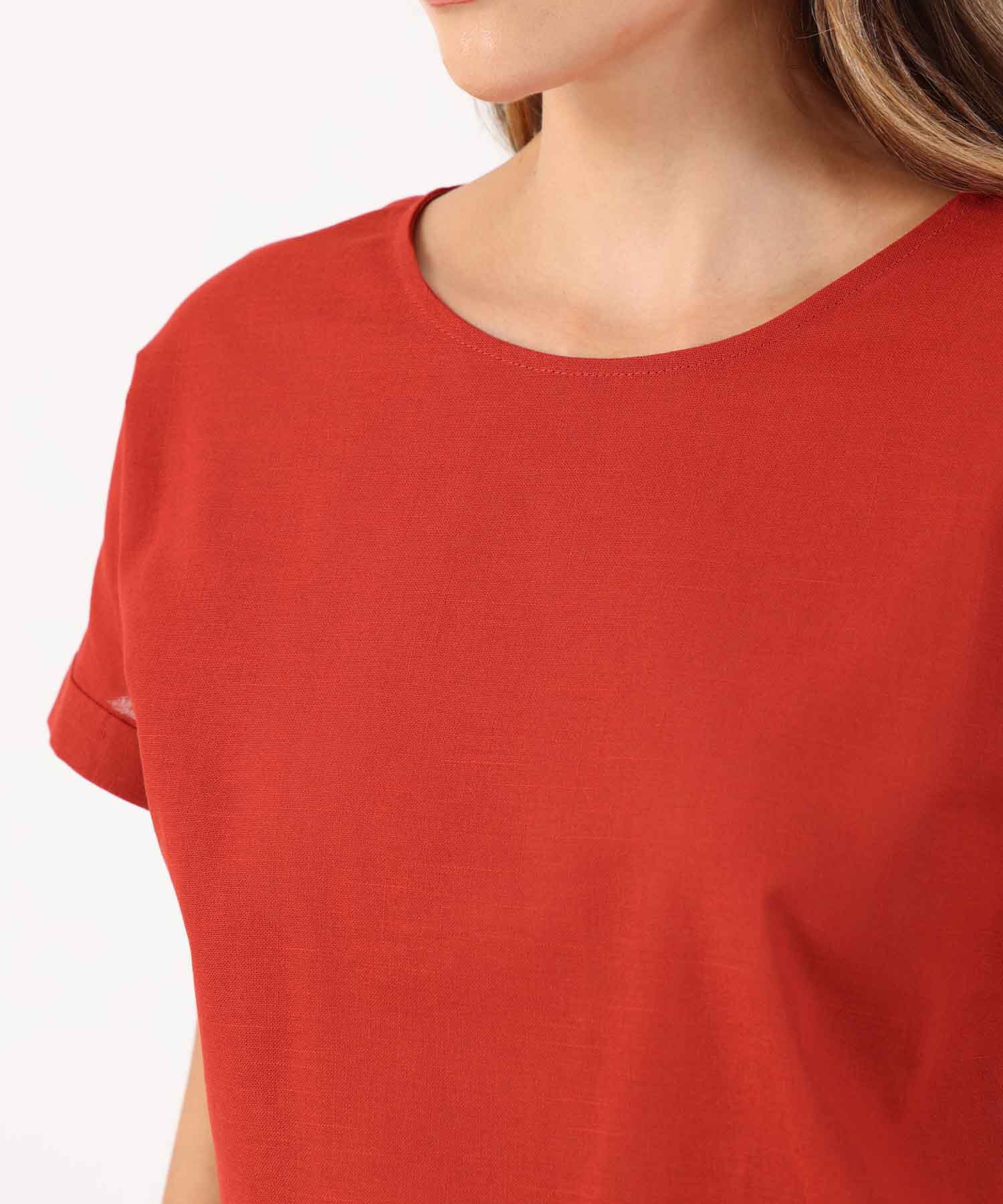 Blusa De Corte Recto Con Manga Rodada