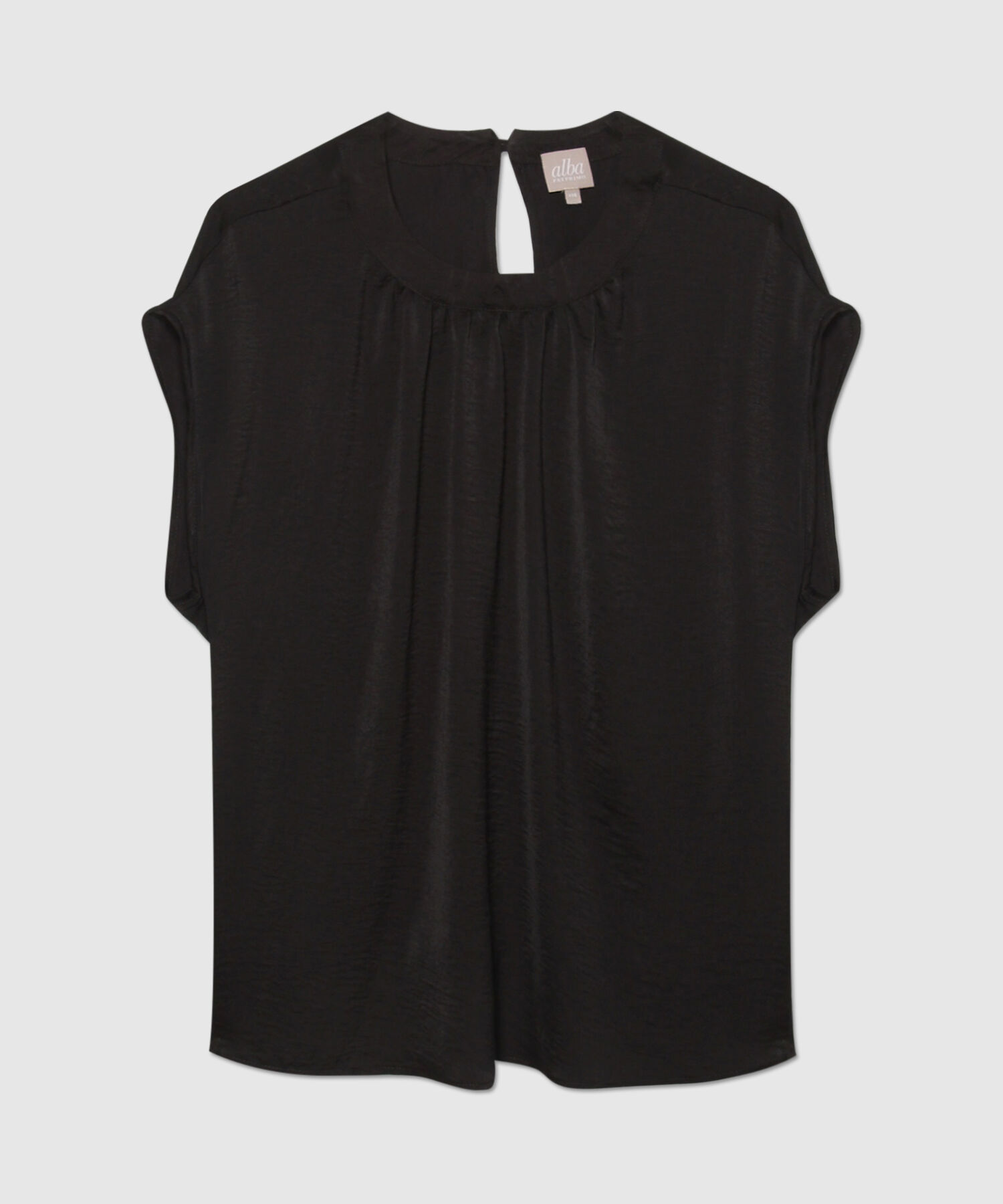 Blusa Cuello Redondo Con Drapeado, Manga Sisa
