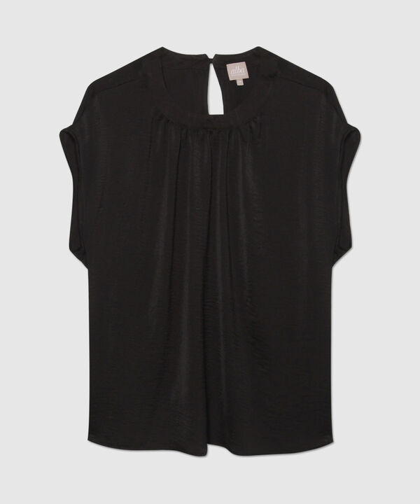 Blusa Cuello Redondo Con Drapeado, Manga Sisa
