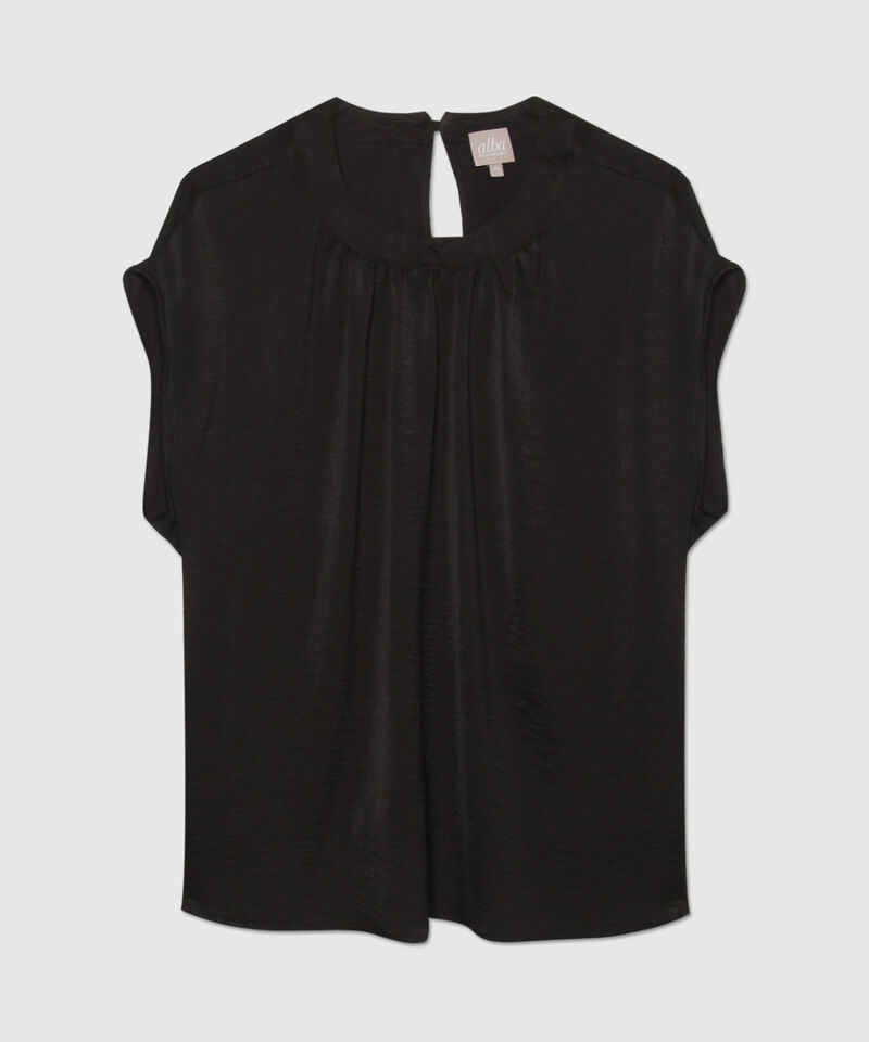 Blusa Cuello Redondo Con Drapeado, Manga Sisa