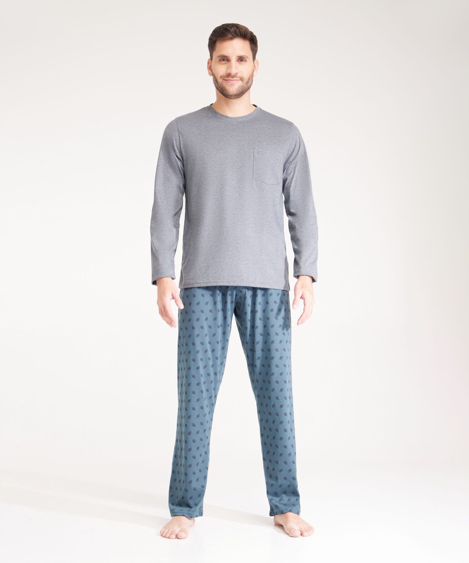 Pijama Set Camiseta Manga Larga Unicolor Y Pantalon Estampado Compra Online PATPRIMO