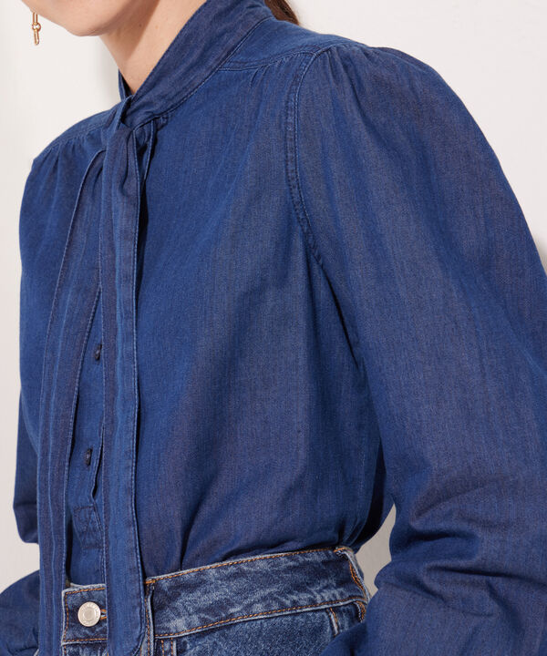 Blusa Cuello Con Moño Tono Azul Oscuro