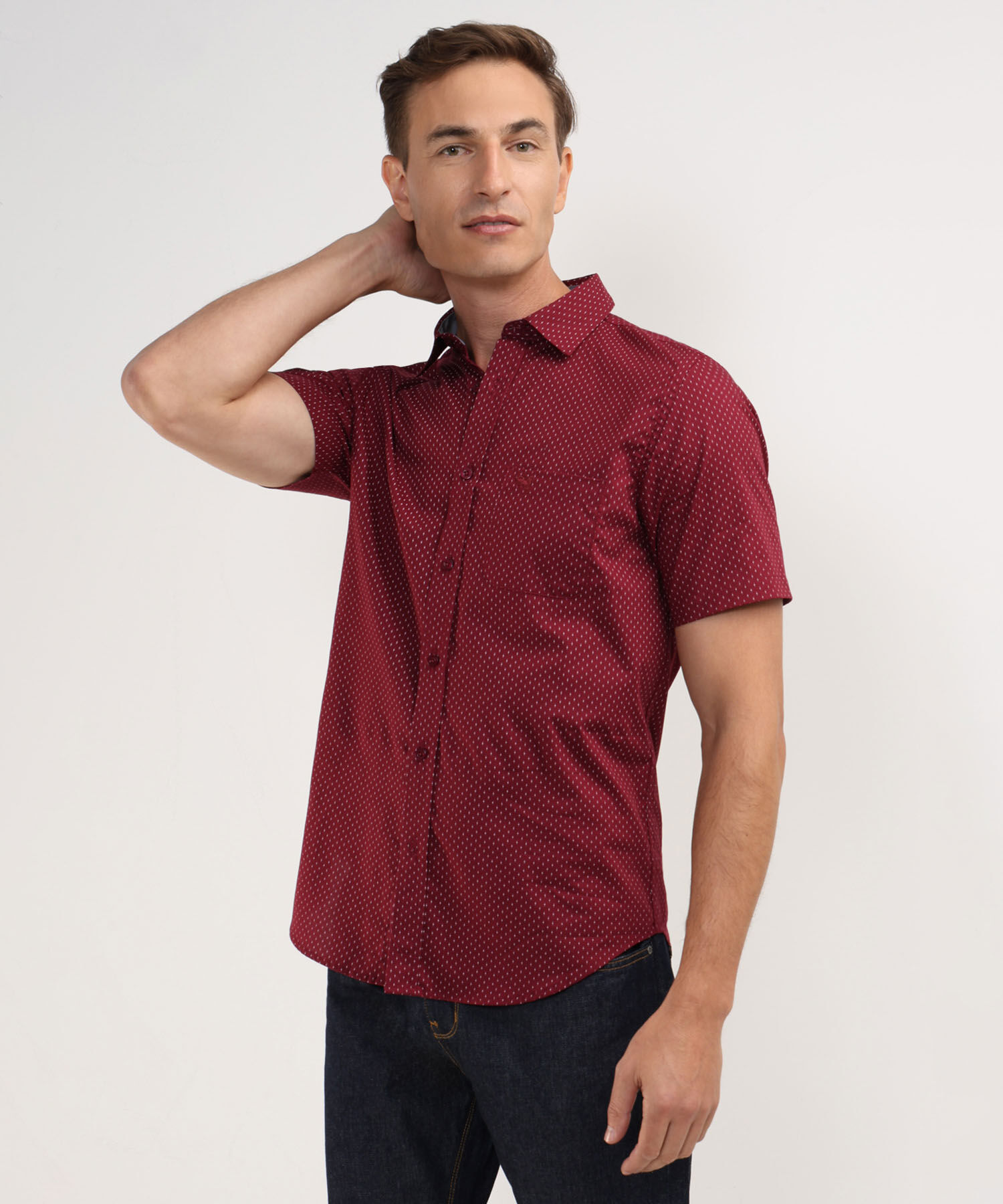 Camisa Manga Corta En Miniprints Con Bolsillo