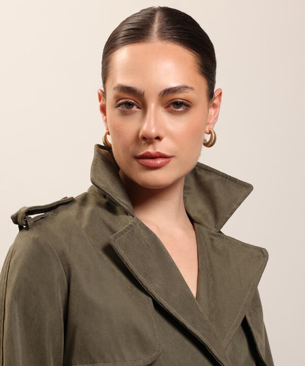 Chaqueta Trench Unicolor Con Cinturon 