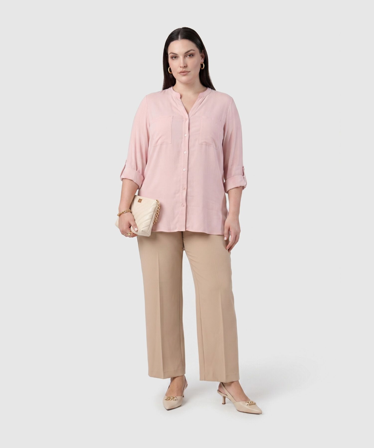 Camisa Cuello Ner&uacute; Y Doble Bolsillo Para Mujer Curvy