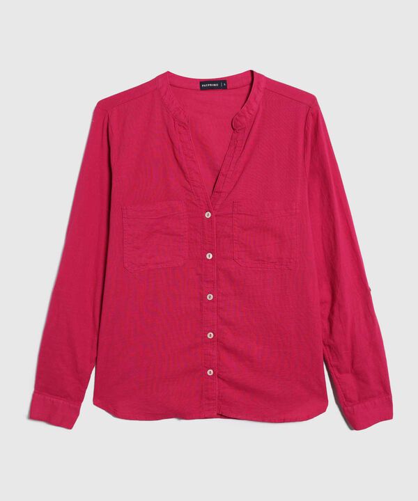 Blusa Manga Larga Unicolor En Lino