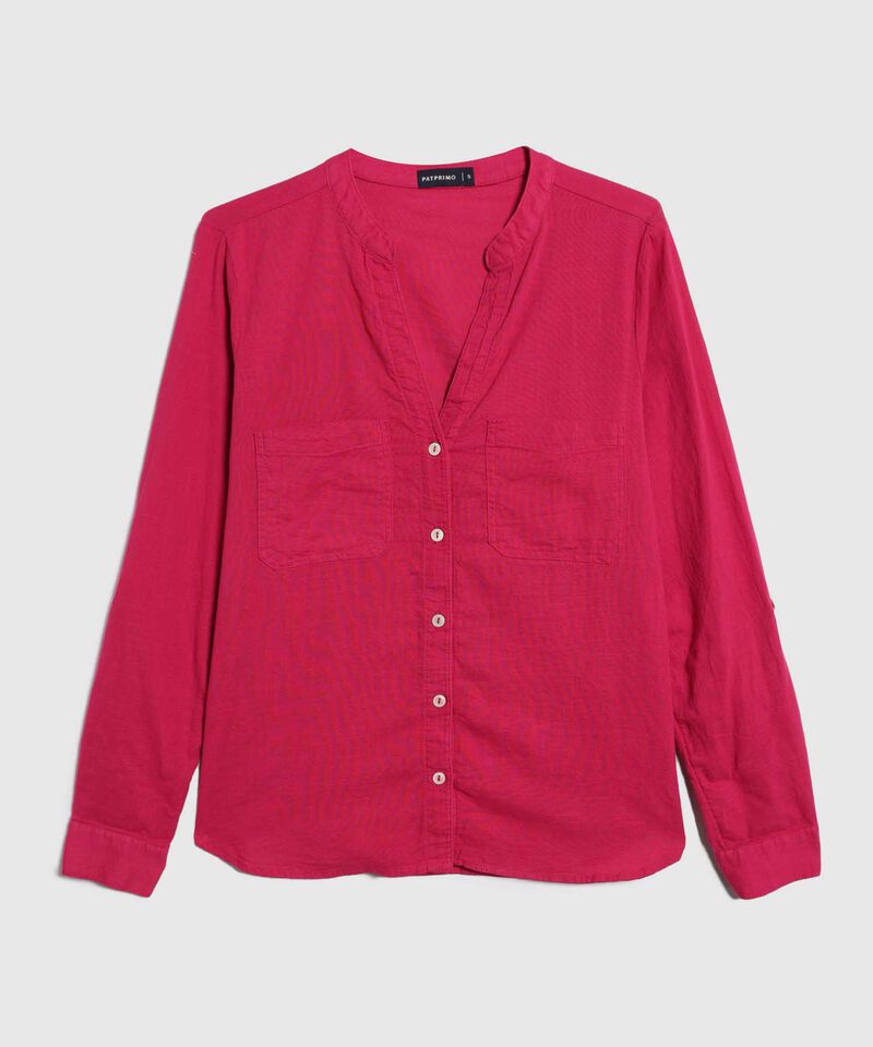 Blusa Manga Larga Unicolor En Lino