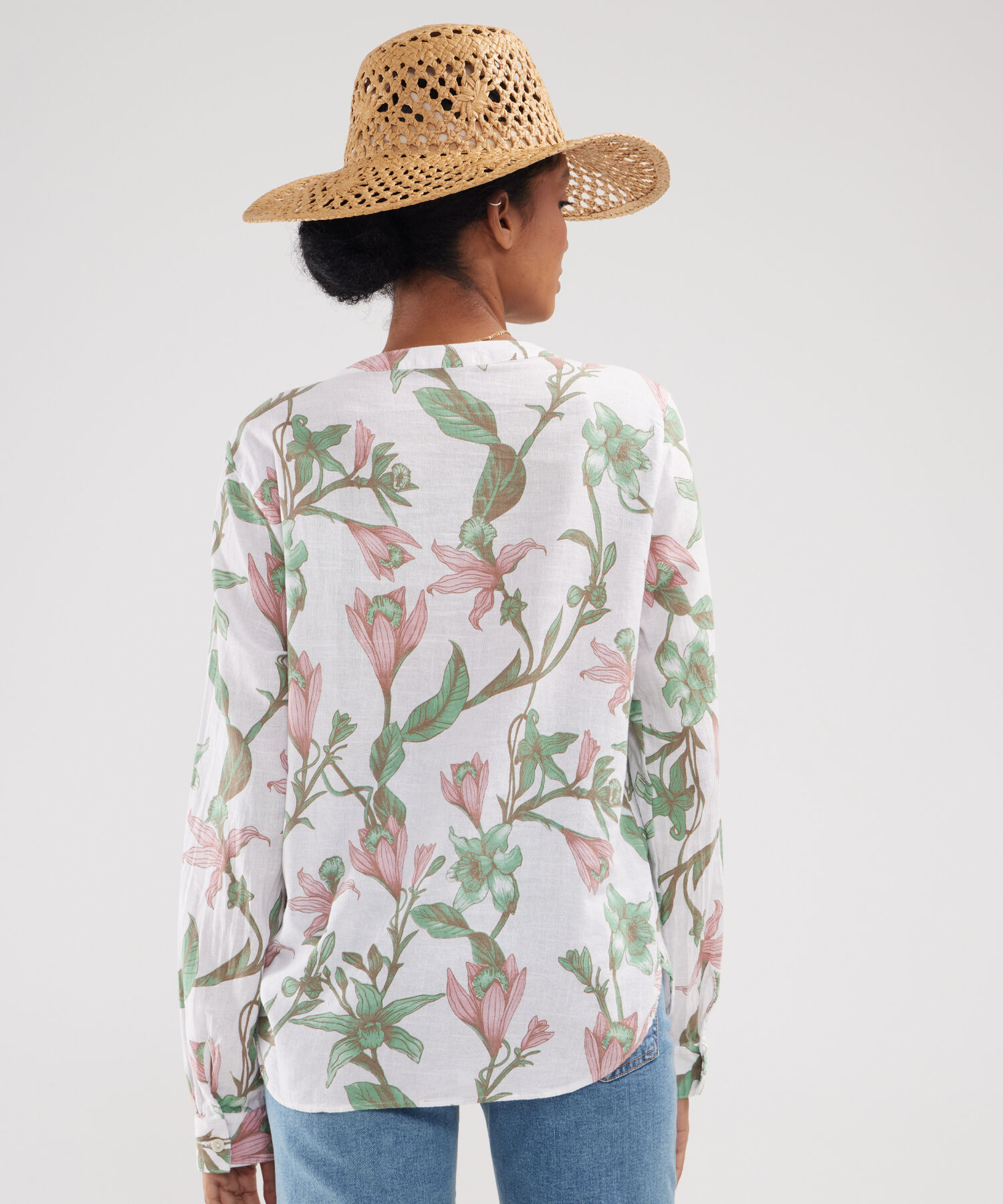 Blusa Manga Larga Estampada En Lino