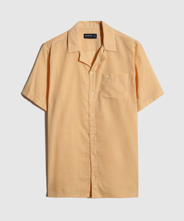 Camisa Manga Corta Cuello Resort Unicolor Con Bolsillo