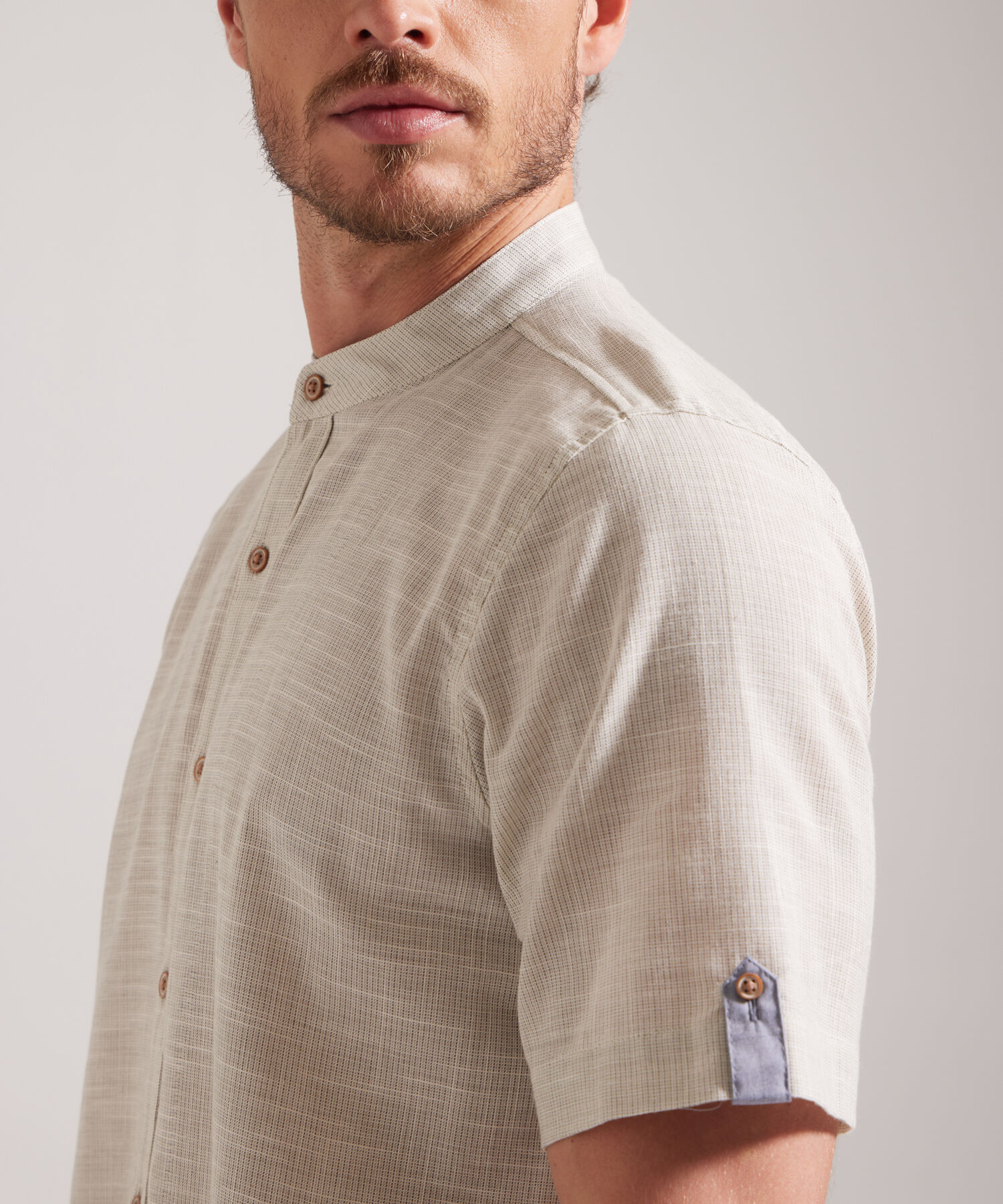 Camisa Manga Corta Cuello Neru Unicolor , Regular Fit