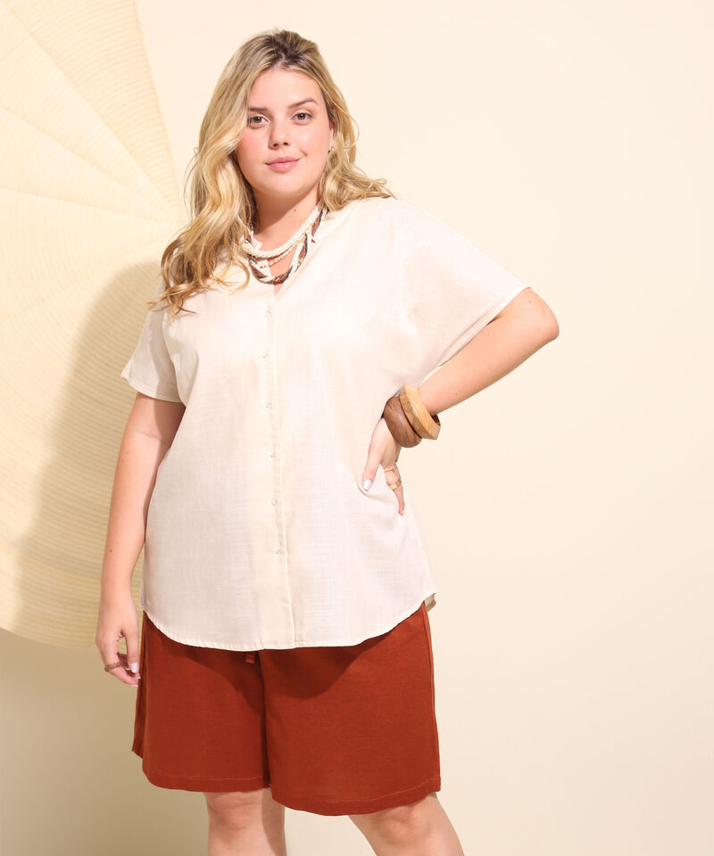 Blusa Unicolor Manga Corta, Cuello En V Con Botonadura En Frente