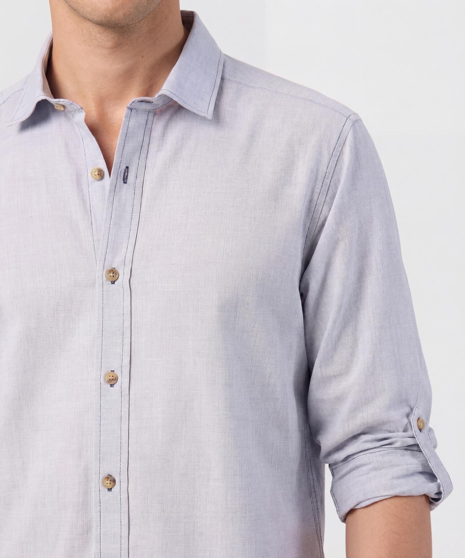 Camisa Manga Larga Con Charretera Hombre
