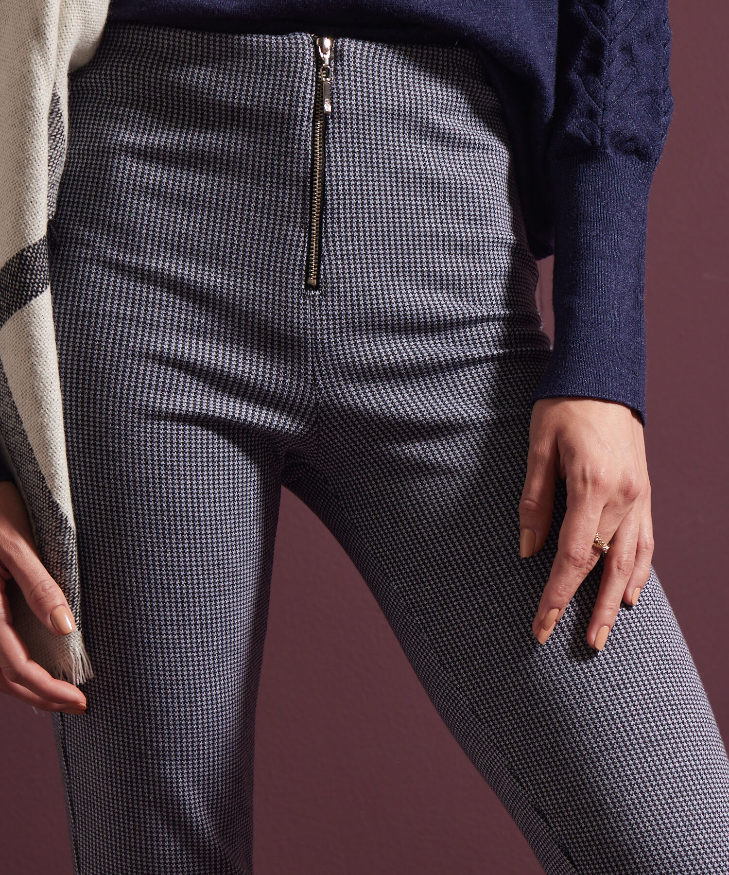 Leggings Preteñido Tiro Alto Con Cremallera En Frente