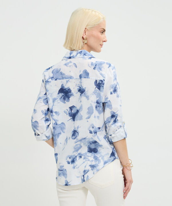 Camisa Manga Larga Con Bolsillo Estampada En Lino