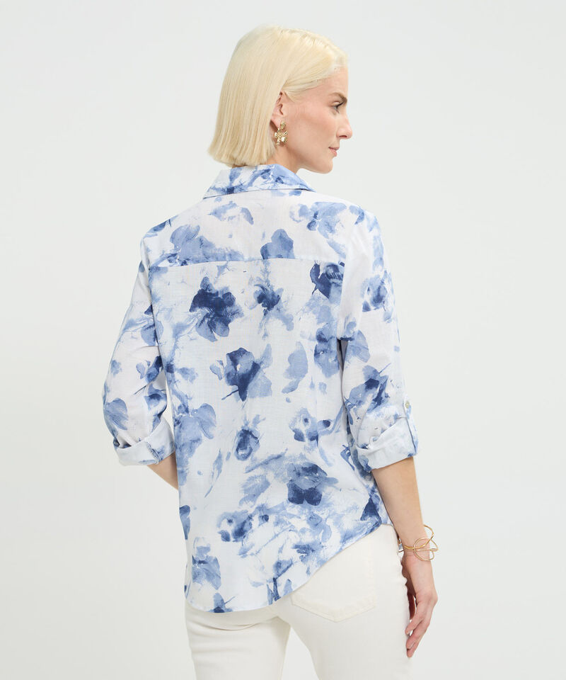 Camisa Manga Larga Con Bolsillo Estampada En Lino