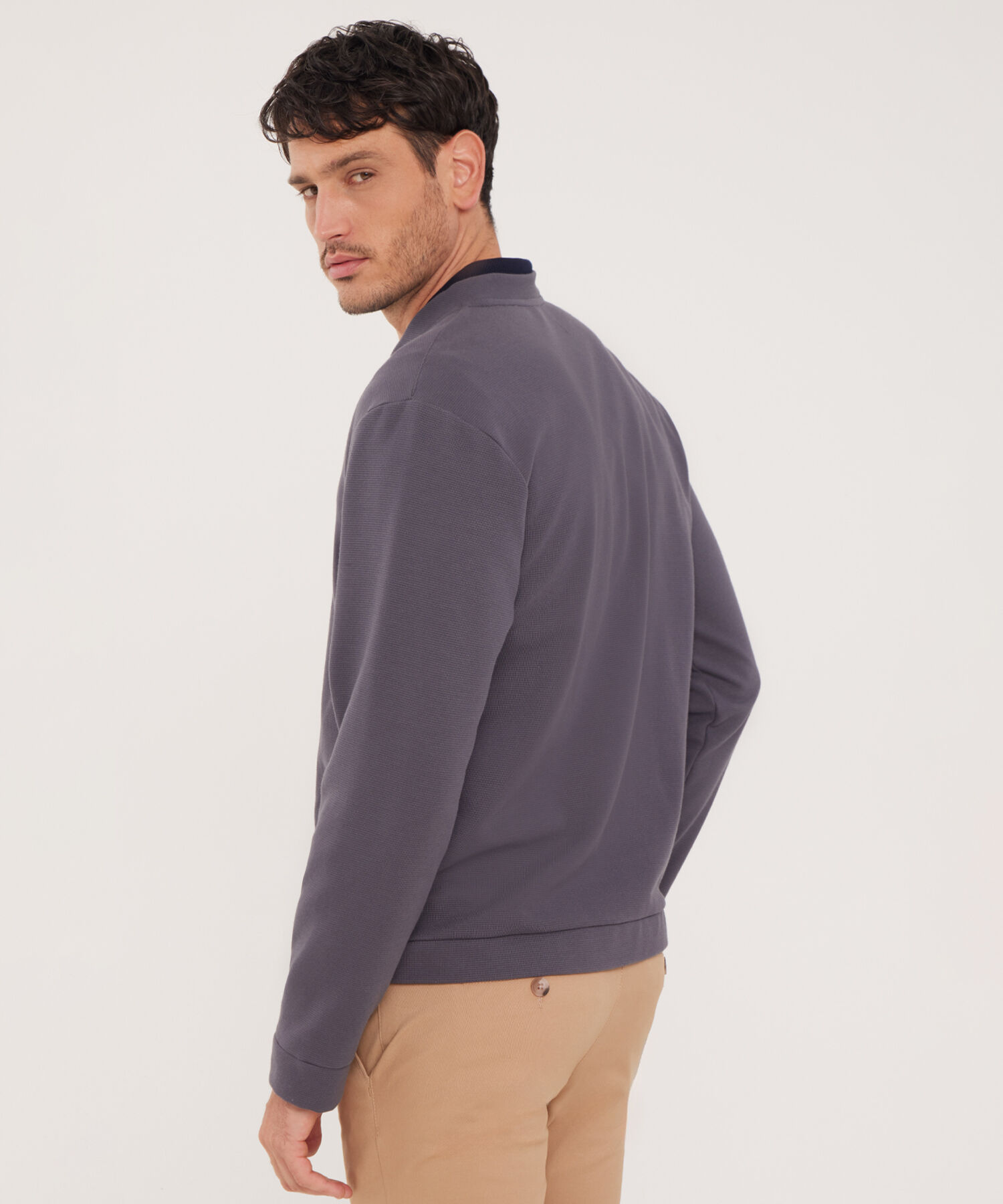 Buzo Unicolor Textura, Con Cierre Zipper