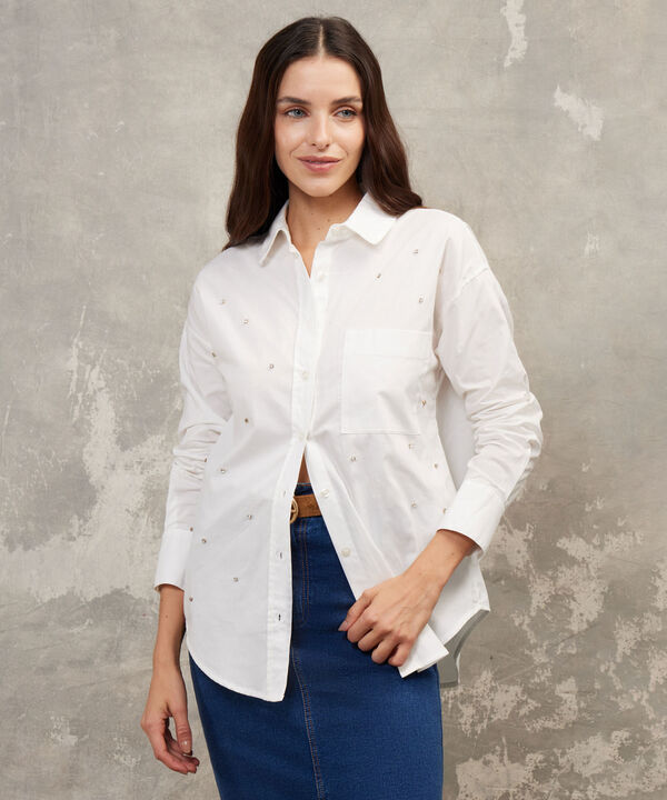 Camisa Unicolor Con Pedrería image number null