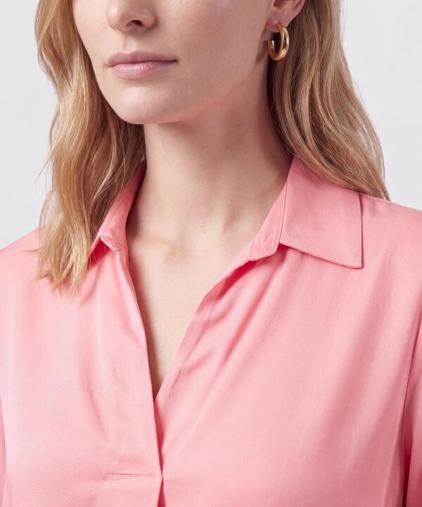 Blusa Camisera De Manga 3/4 Y Pliegue Mujer