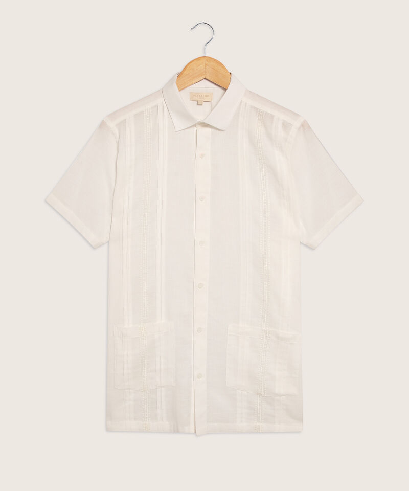 Camisa Guayabera Manga Corta, Con Bolsillo, Bordado Y Alforzas