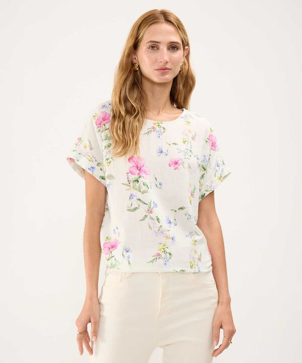 Blusa Estampada en Efecto Lino