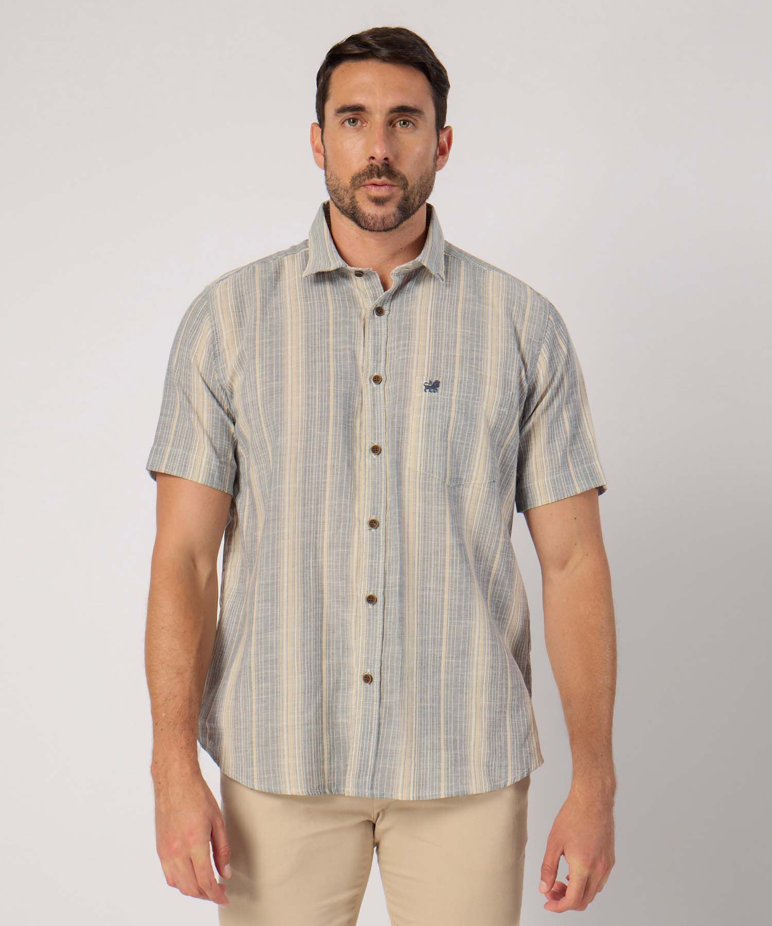 Camisa Manga Corta A Rayas Con Bolsillo 