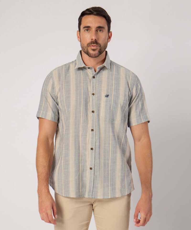 Camisa Manga Corta A Rayas Con Bolsillo 