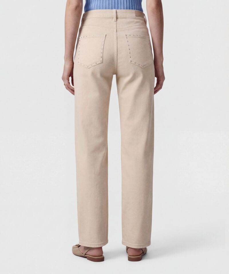 Jeans Rectos Con Piedras Laterales Mujer