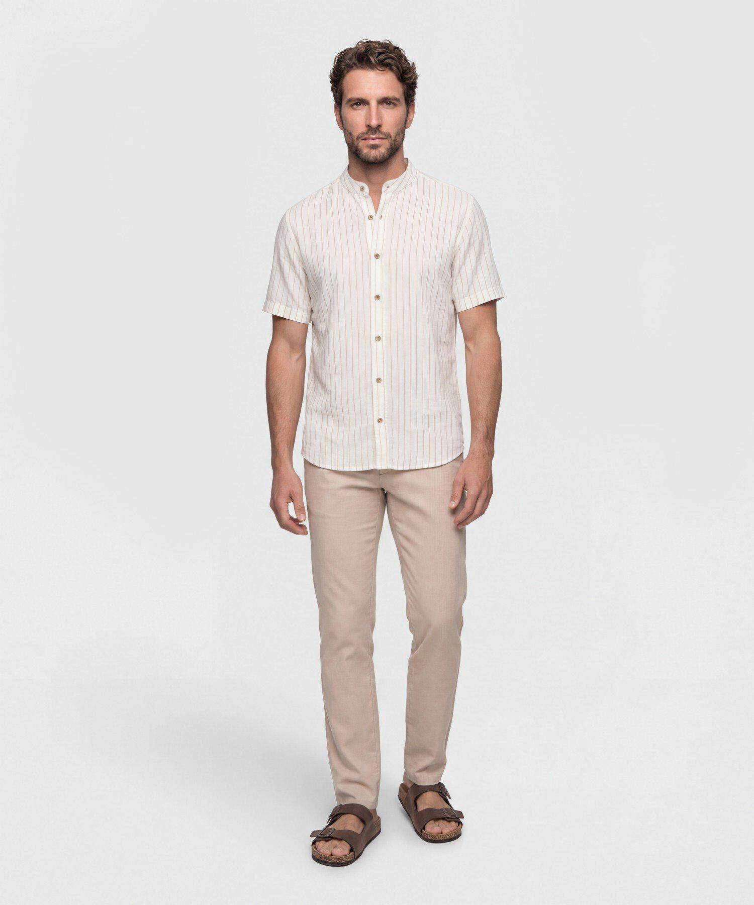 Camisa Hombre Manga Corta Cuello Mao