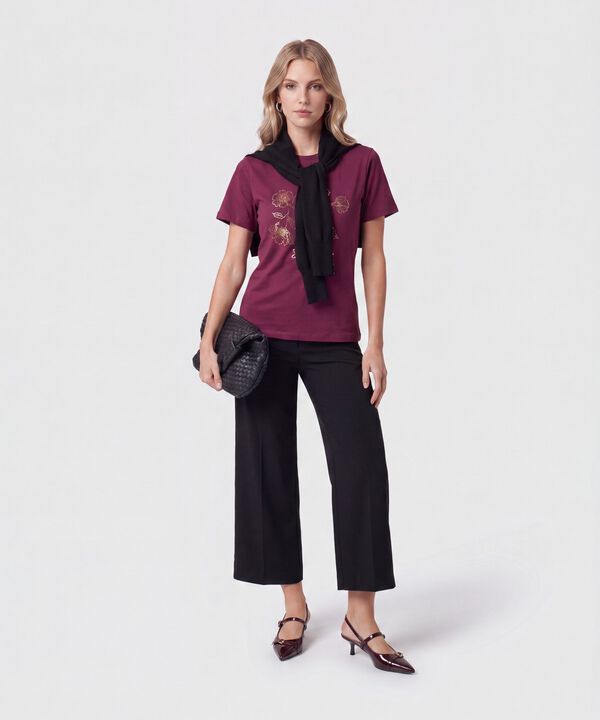 Camiseta Con Bordado De Brillos Para Mujer