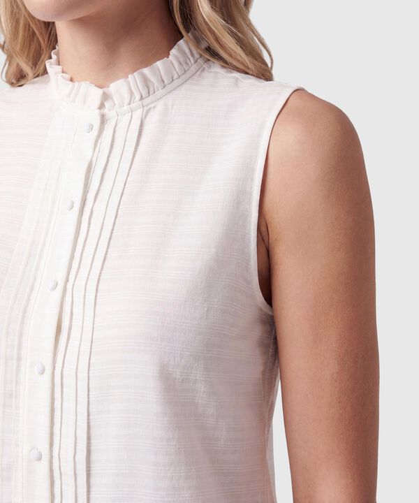 Blusa Con Cuello Alto Y Pliegues Mujer