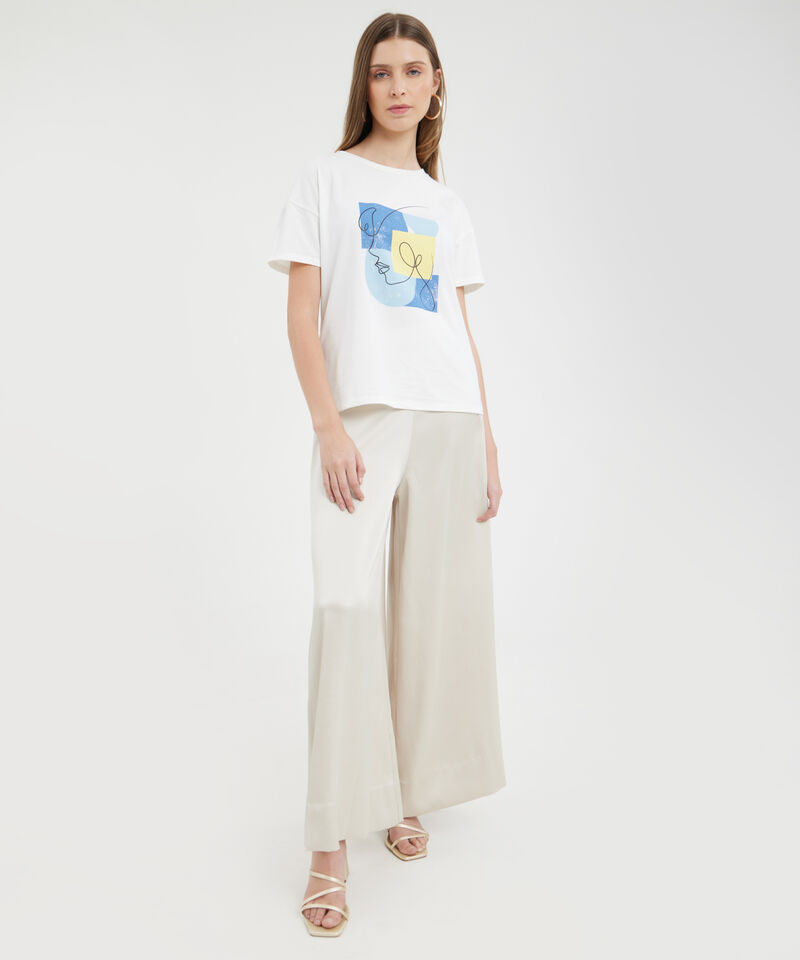 Pantalon Palazzo Fluido Unicolor En Tela De Satin Con Textura