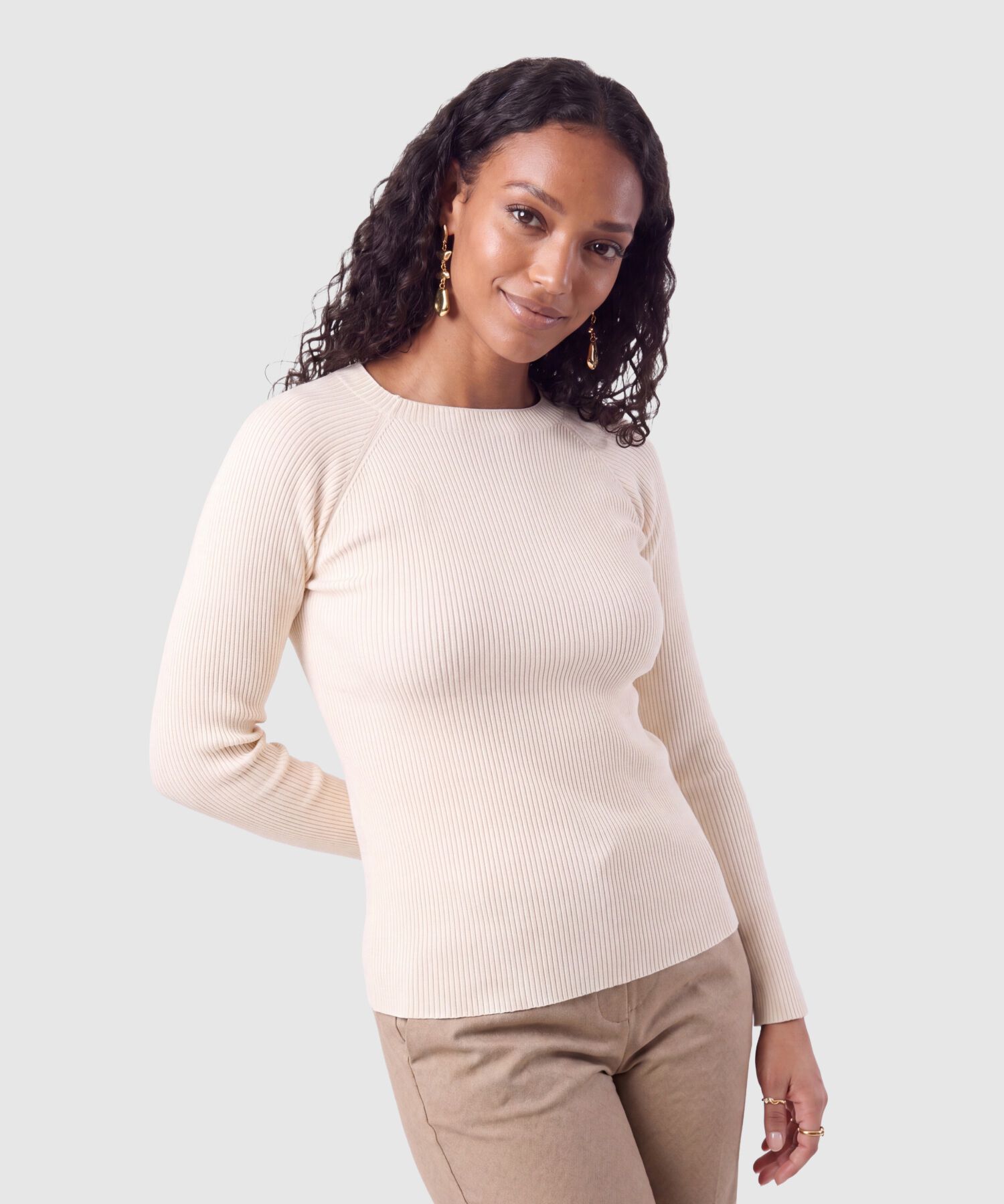 Saco Tejido Acanalado Cuello Redondo Mujer