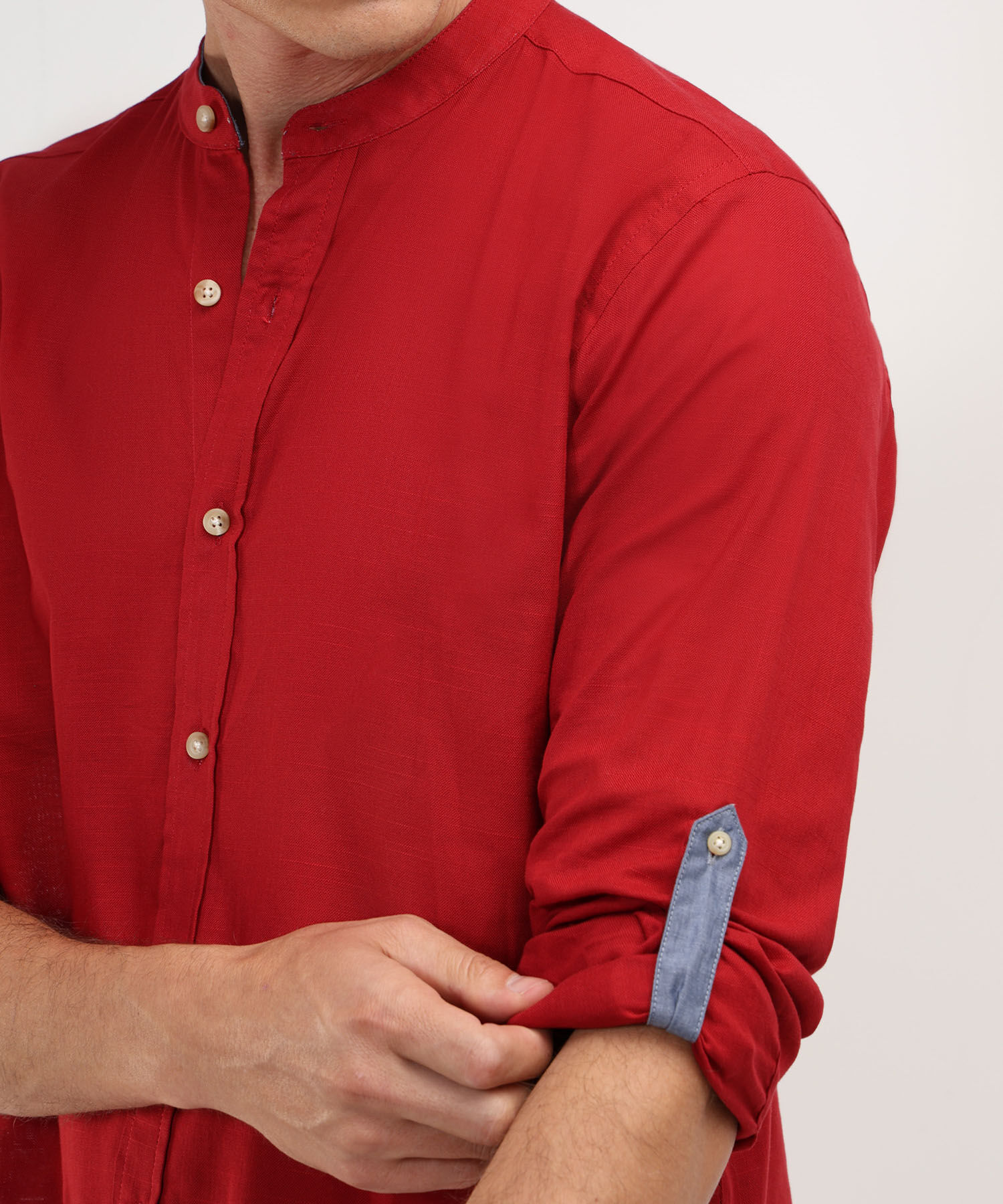 Camisa Manga Larga Cuello Mao Unicolor