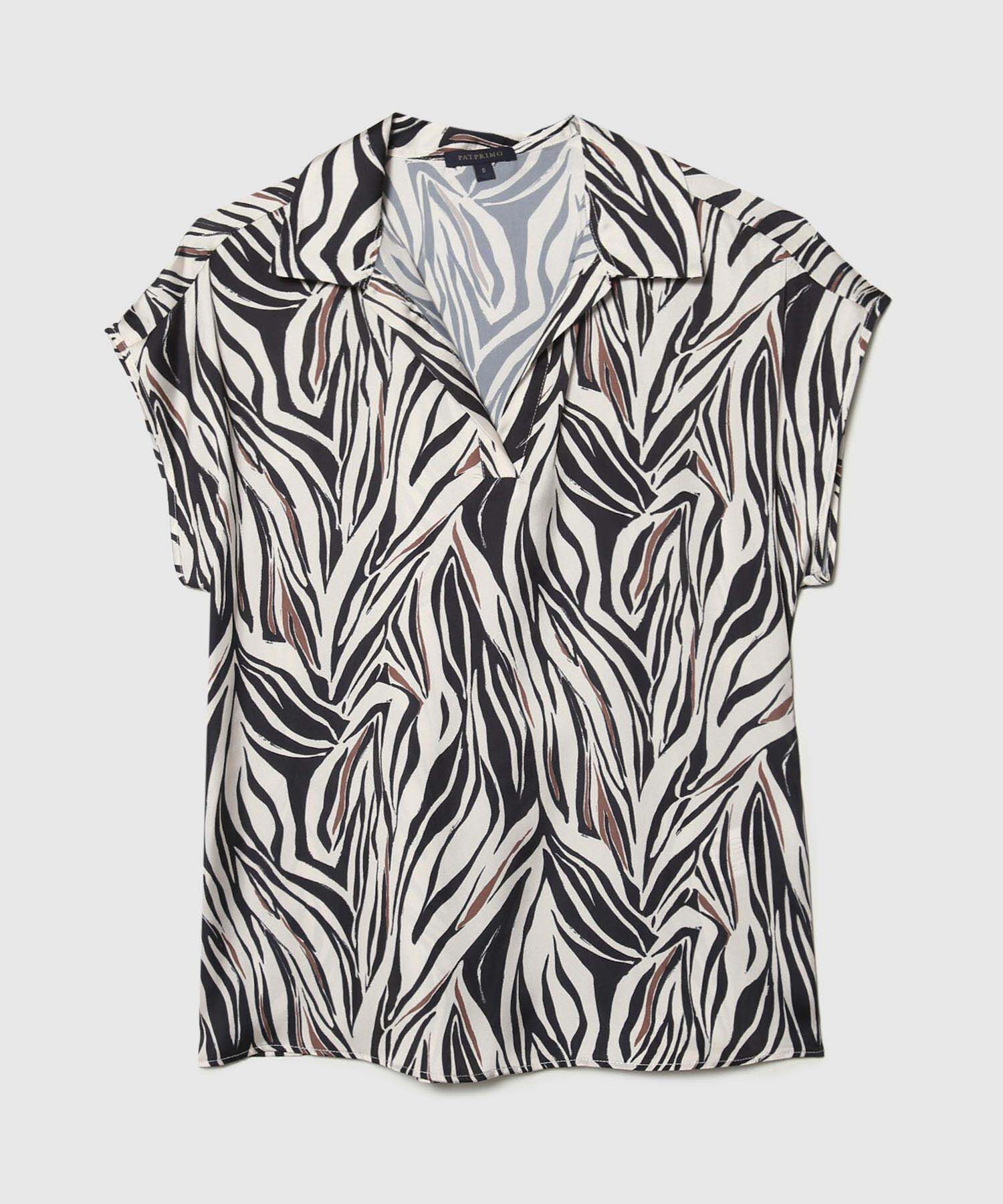 Blusa Manga Corta Corrida Estampada  En Satin