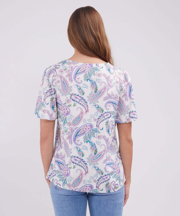Blusa Manga Corta, Escote En V, Estampada.