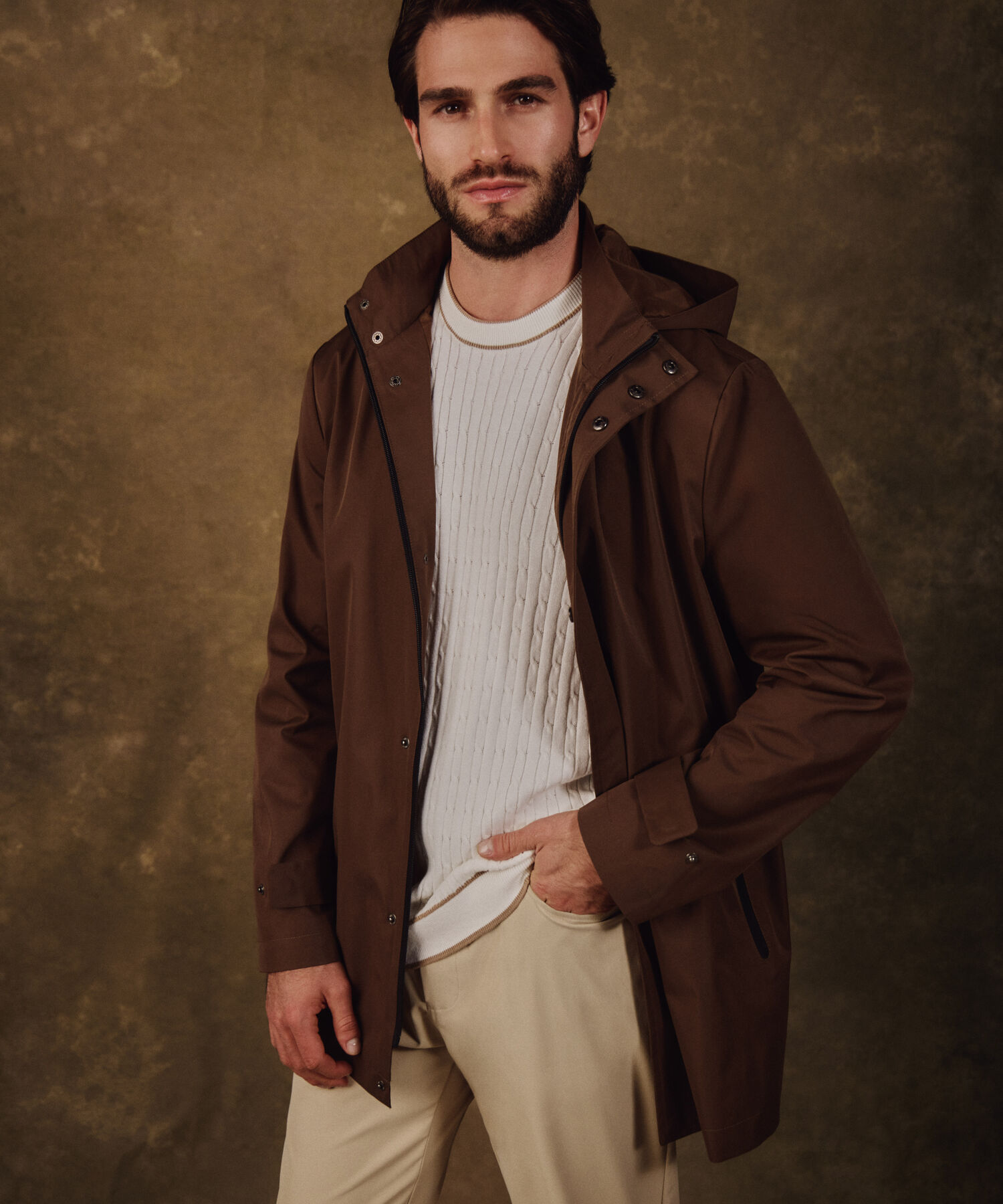 Chaqueta Unicolor con Capucha Para Hombre