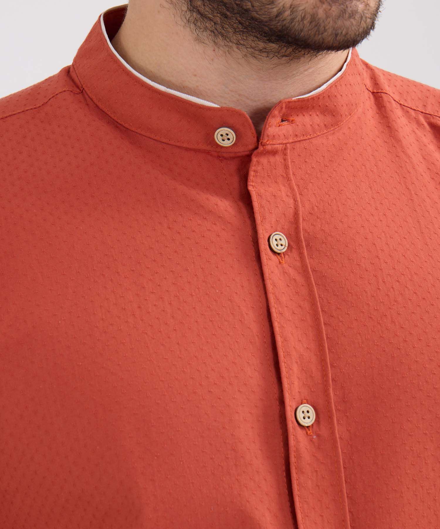 Camisa Manga Corta Unicolor Cuello Mao