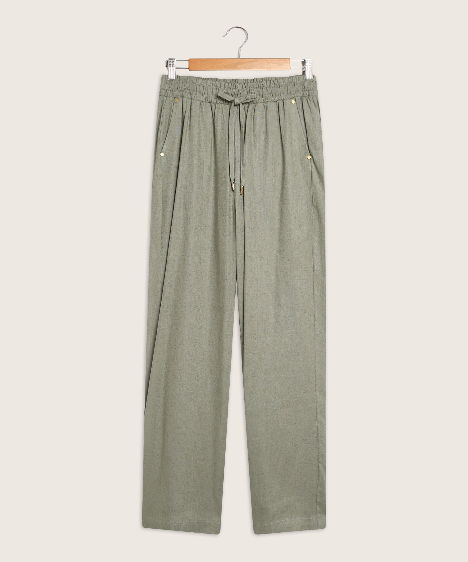 Pantalón Pretina Resortada  En Lino Unicolor