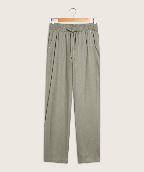 Pantalón Pretina Resortada  En Lino Unicolor