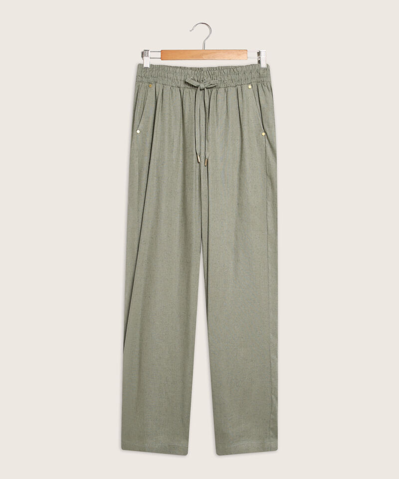 Pantalón Pretina Resortada  En Lino Unicolor