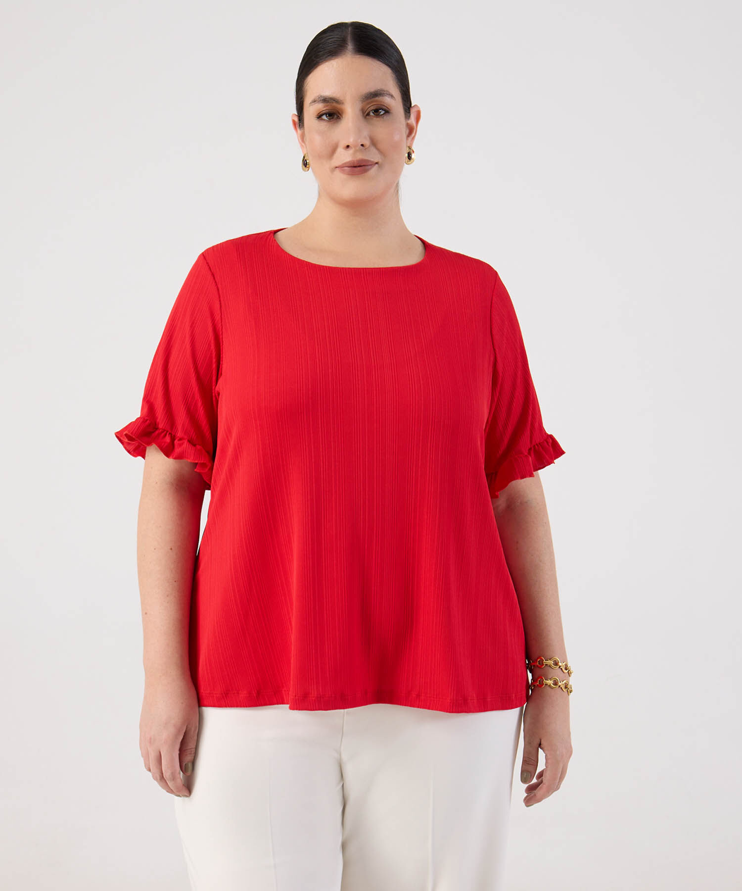 Camiseta con Rib y Manga con Rizo Para Mujer Curvy
