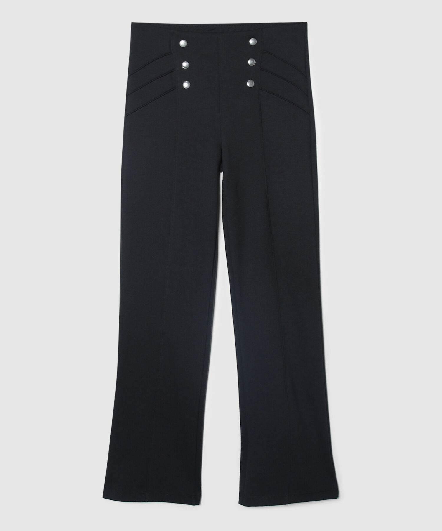 Leggins Unicolor Tiro Alto Con Broches Decorativos, Vena En Centro Frente Y Costado Superior, Trópico Floral